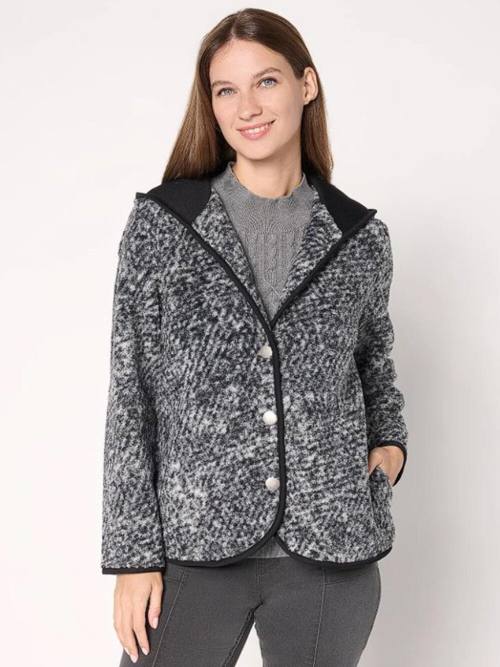 SUSAN GRAVER WEEKEND Women's Petite Knit Boucle Jacket Size MP In Marled